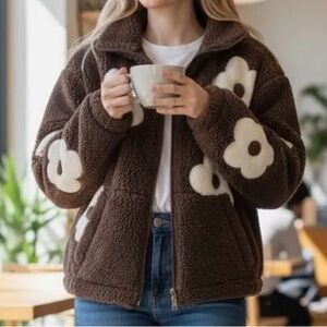 Never Worn - Brown Floral Teddy Jacket